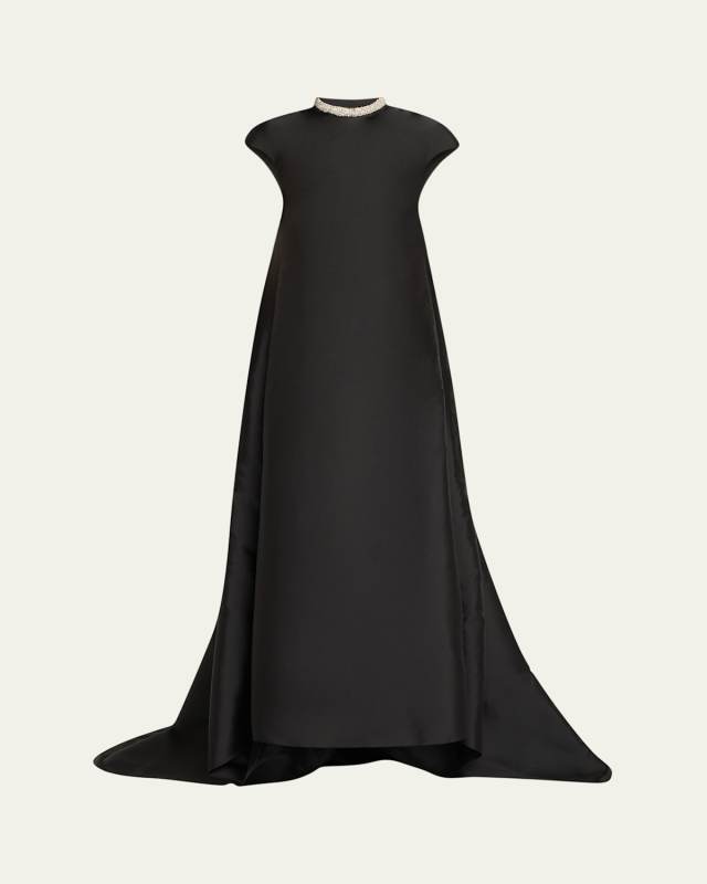 Naomi Crystal Cap-Sleeve Mikado Train Gown